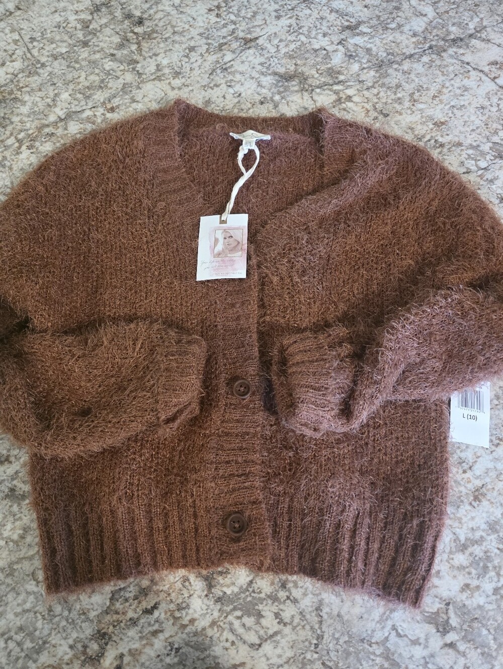 Jessica Simpson Fuzzy V-Neck Button Cardigan - Brown NWT Large